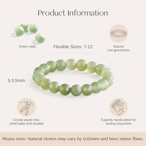 NLIEO Natural Gemstone Stretch Beaded Rings for Women Stackable Dainty Elastic Crystal Rings Jewelry - style: Green Jade