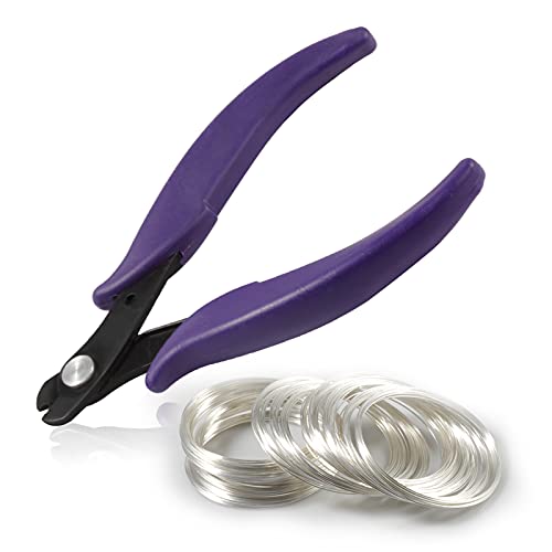 5.5 Inch Memory Wire Cutter Kit for Jewelry Making - Silver Memory Wire Loops - 200 Pieces - 12 AWG Stainless Steel - Part Number 5GD889 - color: Silver