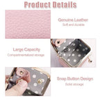 2 Pcs Genuine Leather Mini Jewelry Box, Portable Travel Jewelry Case Organizer for Women, Small Coin Purse with Kiss Lock for Earring Rings Necklace Bracelet Earphone Gift(Pink & Black)