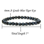 Angelstones Handmade Natural Healing Gemstone 6mm Round Beads Stretch Crystal Bracelet 7 Inch Unisex - color: Blue Tiger Eye
