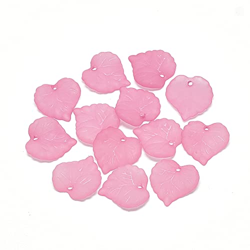 200Pcs Frosted Acrylic Leaf Charms Pink Transparent Plant Pendants Clear Autumn Leaves Beads Spring Charms for Jewelry Making - color: Pink #2