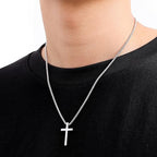 Fiusem Cross Necklace for Men, Silver/Gold/Black Mens Cross Necklaces with 2.5mm Cross Chain and Stainless Steel Cross Pendant, Box Chain 16-24 Inch, Jewelry Gift - size: 26.0 Inches, style: Small silver cross: 1.2" * 0.7"