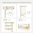 SZQINJI 5 Tier Jewelry Holder Organizer, Gold Jewelry Stand with Velvet Bracelet Holder, Adjustable Height Jewelry Display for Necklaces, Bracelets, Earrings, Rings, Gift Idea for Women, White - color: White