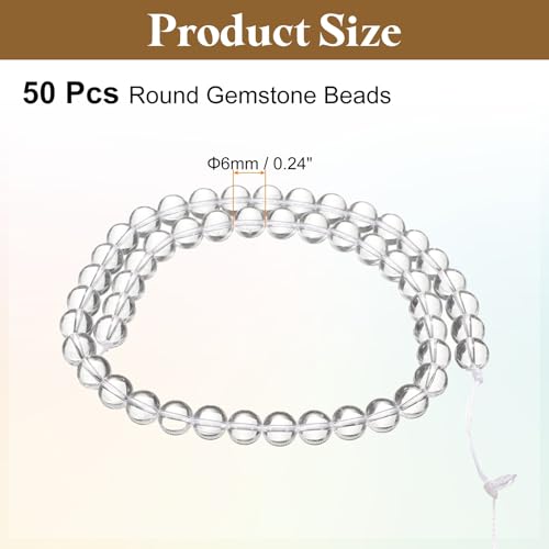 HARFINGTON 50pcs Natural Stone Beads 6mm Transparent Crystal Round Gemstone Stone Loose Beading Real Genuine Smooth Balls Bead for Jewelry Making Bracelets Necklace Earrings DIY - color: Transparent Crystal, size: 6mm