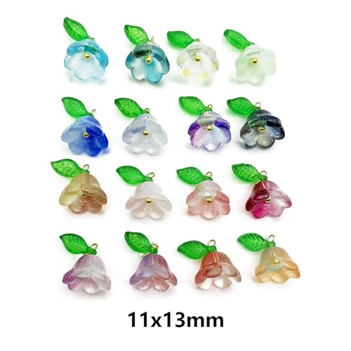 50pcs Glass Pendant Charms - Multicolor Theme Drops for Necklace Craft, Jewelry Making Supplies (Various Styles) - style: Lily Flower 2#