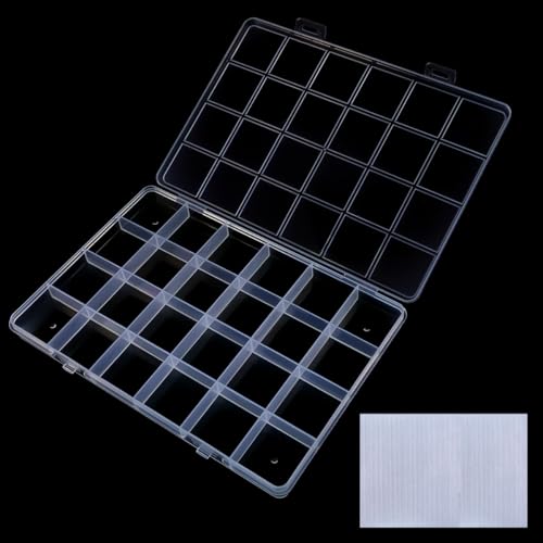 qiipii 1Pcs 24-Grid Clear Plastic Organizer White Fixed Compartment Storage Box for Rhinestones Beads, Earrings Art DIY Craft Jewelry, Diamond Accessories Small Parts, Items (7.48"L x 5.12"W x 0.6"H) - color: 24 Grids, size: 1 Pcs