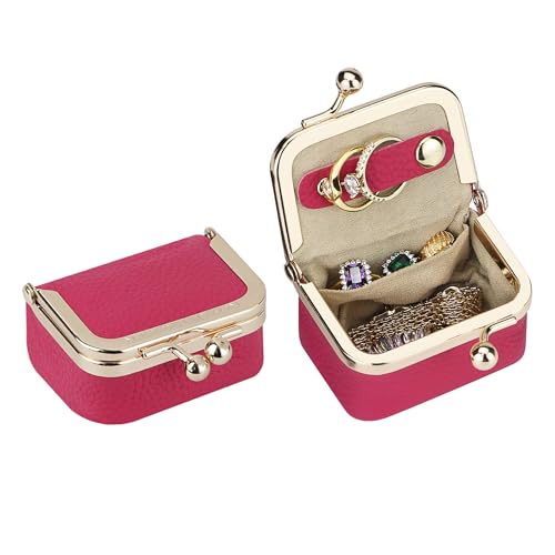 Royal Bagger Genuine Cow Leather Mini Jewelry Box Women's Coin Purse Solid Color Kiss Lock Change Pouch Casual Style Small Storage Bag for Women 1894 (Watermelon Red) - color: Watermelon Red
