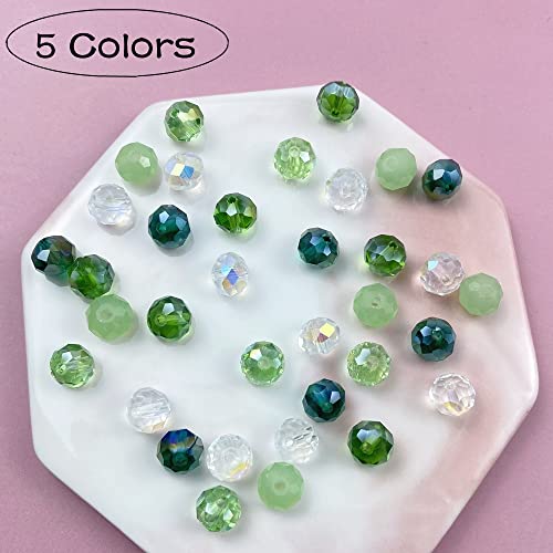 Jmassyang 8mm Briolette Rondelle Faceted AB Crystal Glass Beads for Jewelry Making Bracelets Necklaces Earrings (Green Mixed, 250pcs) - color: Green Mixed, size: 6x8mm