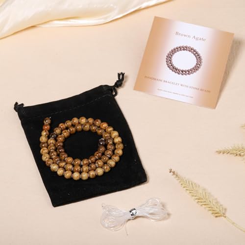 Stone Beads, 60pcs Brown Persian Agate, 6mm Round Loose Beads for Jewelry Making, Bracelets, with Bag, String & Card - color: Brown Persian Agate, size: 6mm