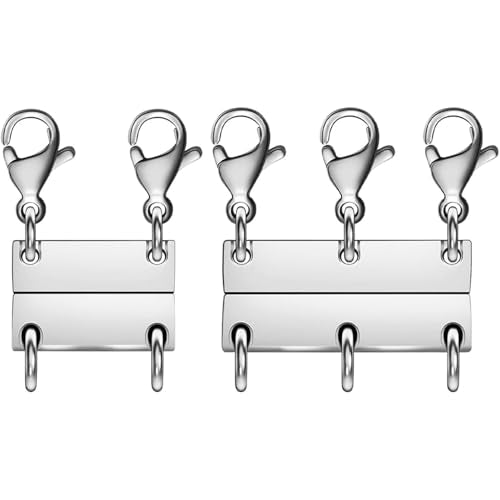 Layering Magnetic Necklace Clasps, Stainless Steel Chain Link Clasps, Multiple Necklace Clasp for Layered Look (2silvery+3silvery A) - color: 2silvery+3silvery A