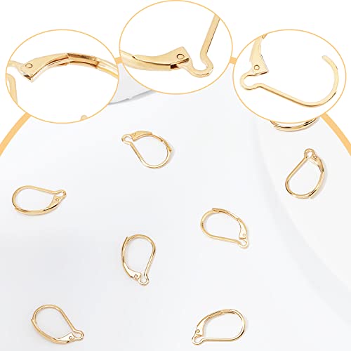 Beebeecraft 1 Box 50Pcs Leverback Earring Findings 24K Gold Plated Stainless Steel Interchangeable French Earring Hooks 16X10mm Dangle Ear Wire Clip for Jewelry Making - color: 16x10mm Gold Leverback Earring
