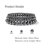 3 PCS Healing Crystal Bracelets for Women 8mm Natural Stone Beaded Stretch Bracelet Amethyst Jewelry Gifts - color: 4,6,8mm Hematite