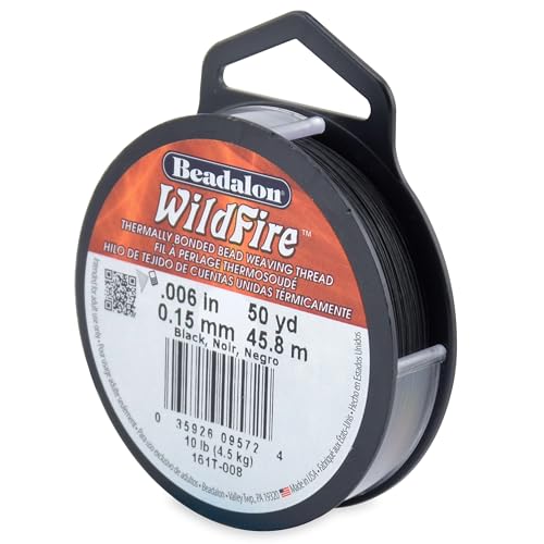 Beadalon Wildfire Ultra - Beading Thread, Beading Supplies for Crafters, Jewelry Makers, Beaders. Braided Fishing Line - size: 0.006 in / 50 Yd, style: Black