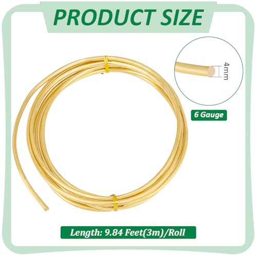 BENECREAT 9.84 Feet Solid Brass Wire, 6 Gauge Round Soft Brass Wire for Jewelry Making Craft Gem Wrapping - color: Gold, size: 6 Gauge