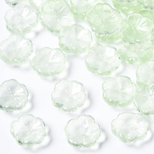 KISSITTY 100pcs Flower Glass Beads Light Green Crystal Aesthetic Flowers Drilled Bead Caps Charm Spacers for DIY Necklaces Earrings Bracelets Jewelry Craft Making for Women - color: Light Green