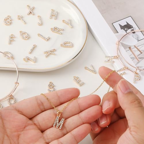 SANNIX 26Pcs Letter Charms, Full Rhinestone Letter Charms for Jewelry Making, KC Gold Initial A-Z Alphabet Letter Charm Crystal Pendants for Bracelet Necklace Earrings Crafts Making - style: Rhinestone Letter
