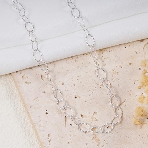 GTVOODX 16.4 Feet Silver Plated Stainless Steel Chains for Jewelry Making Textured Cable Link Chain Roll for DIY Women Jewelry Making Supplies with Lobster Clasps Jump Rings - color: Silver Textured Chains