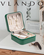 VLANDO Small Travel Jewelry Box Organizer - Girls Women Gift Rings Earrings Necklaces Jewelry Storage Display Case Dark Green - color: H.Dark Green