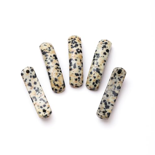 5PCS Natural Dalmatian Stone Rectangle Curved Beads Gemstone Pendants Connectors for DIY Bracelet Neclace Jewelry Making - color: Dalmatian