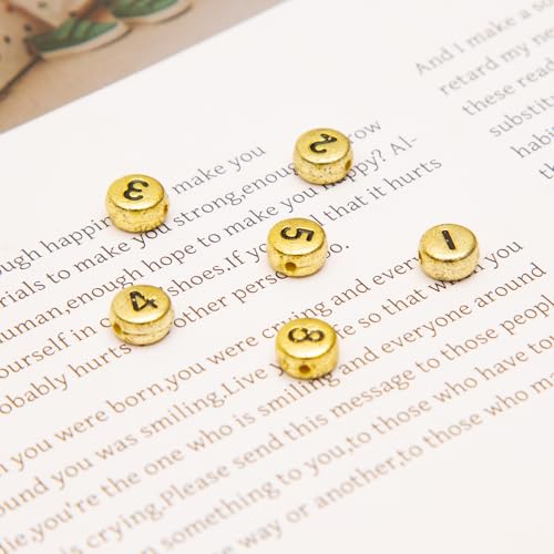 1000Pcs Acrylic Number Beads Round Number Round Beads 4x7mm Mixed Number Beads, for Jewelry Bracelets Necklaces Key Chains Making (Gold) - color: Gold