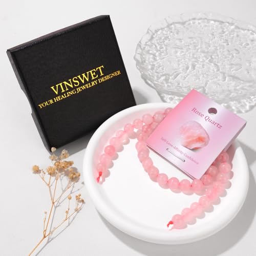 Vinswet 45pcs 8mm Rose Quartz Natural Stone Beads Round Genuine Real Stone Beading Loose Gemstones DIY Smooth Bead for Bracelet Necklace Earrings Jewelry Making - color: Rose Quartz, size: 8mm