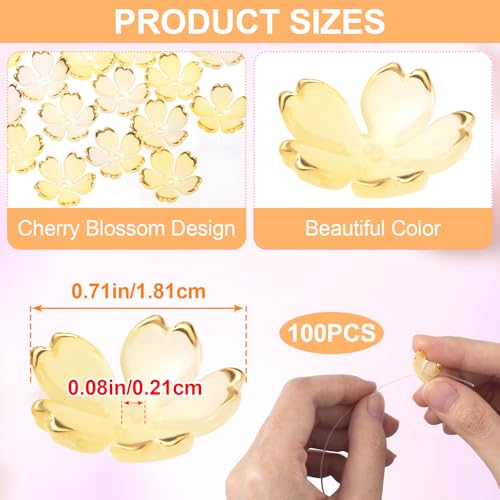 100pcs Cherry Blossom Beads, 5-Petal Yellow Gradient Acrylic Flower Beads, Mini Spacer Hair Accessories Halloween Christmas for Bracelets Earring Jewelry Making - color: Yellow