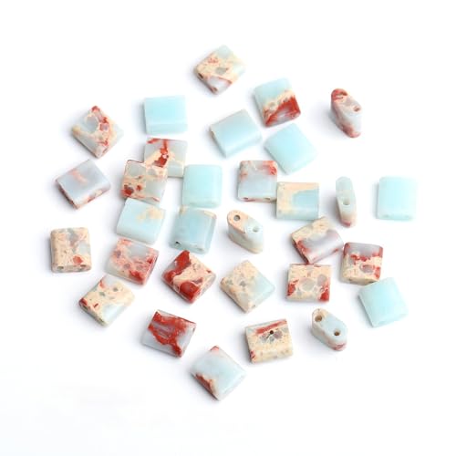 Natural Snakeskin Blue Stone Beads, Each Approximately 5x5x2mm Square 2-Hole Spacer Bead, are Used to Make Bracelets, Earrings, Necklaces, with Each String Measuring 15-16 Inches - color: Snakeskin Blue