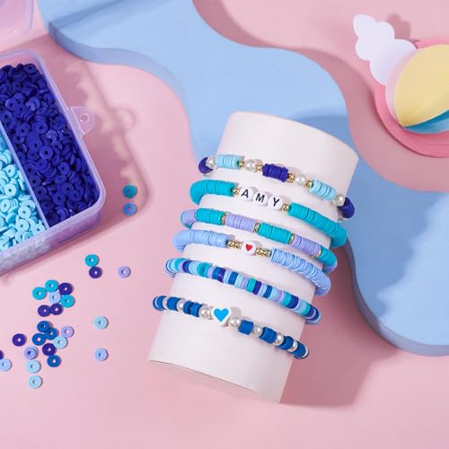 Elecrelive Mix Blue Clay Beads for Bracelets Making, 6mm Flat Round Heishi Spacer Beads Loose Polymer Clay Chips 5640pcs for Chocker Necklace Earring DIY Crafts - color: Deep Sky Blue
