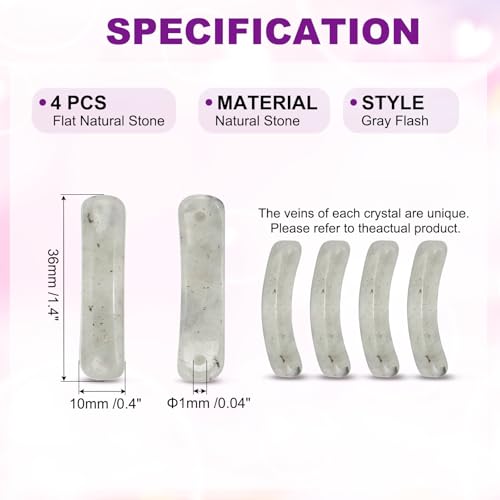 PATIKIL 4 Pcs Natural Stone, 36 x 10 mm Natural Curved Clear Quartz Stone Crystal Handmade Jade Flat Beads for DIY Crafting, Gray Flash - color: Gray Flash
