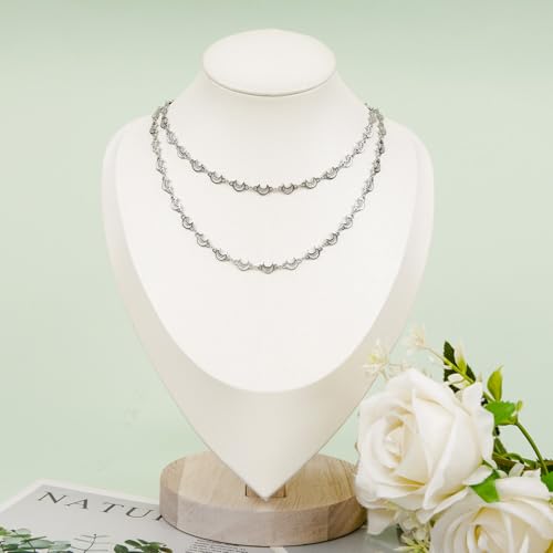 KYUNHOO 4 Meters Silver Chains for Jewelry Making Crescent Moon Shape Stainless Steel Chains Bulk with Jewelry Connectors for Women Men Make Crafts - color: Moon Silver