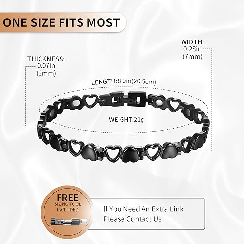 BioMag Magnetic Bracelet for Women, Titanium Steel Wristband Brazaletes for Pain Relief Solid Pure Copper Jewelry Gift with Adjustable Tool - color: Black