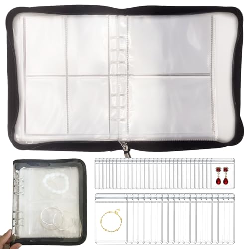 Transparent Travel Jewelry Organizer Book – Portable Jewelry Storage Case with Clear Pouches for Necklaces, Rings, Earrings – Compact Jewelry Holder for Women and Travel - color: Black - 80pcs S Pouches, 40pcs L Pouches