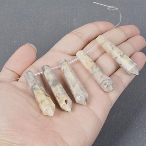 50mm Natural Crazy Lace Agate Hexagonal Wand Jewelry Making Crystal Pointed Chakra Reiki Healing Beads 2mm Hole Drilled(Pack of 5) - color: Crazy Lace Agate