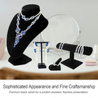 6 Pcs Velvet Jewelry Display Set- Velvet Necklace Bust Holder Mannequin Bust & T-Bar 2 T Shape Earring Stand 2 Ring Finger Jewelry Holder Bracelet Organizer for Jewelry Showcase