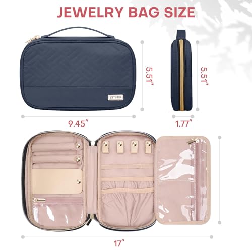 Jewelry Travel Case Organizer for Necklaces, Earrings, Rings, Bracelet, Watch, Soft Sided, Blue - color: Greyblue