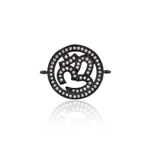 OM Yoga Connector Charm,Micro Pave CZ Stone Necklace Pendant,DIY Bracelet Jewelry Findings 22x17mm 10Pcs (Black) - color: Black