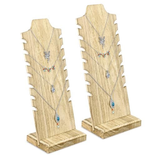 MOOCA 2 Pcs Lightweight Wooden Necklace Display Stand - Freestanding Easel Holder for Multiple Necklaces, Oak Color - color: Oak, 2 Pieces