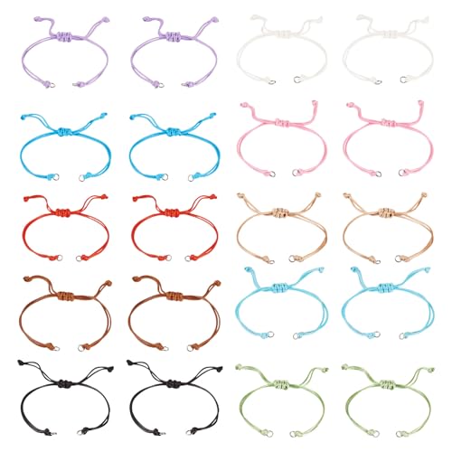 50 Pcs Adjustable Braided Cord Colorful Waxed Thread Half Finished Bracelet with Jump Rings for Wrist DIY Women Jewelry Making Friendship Fashion Bangle Accessory 14-28cm Long - color: Colorful