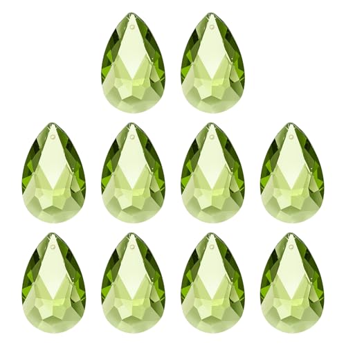 PATIKIL K9 Crystal Teardrop Pendants Oval Beads, 10 Pack 38mm Chandelier Prisms Parts Hanging Beads DIY Lamp for Arts Crafts Decoration, Olive Green - color: Olive Green