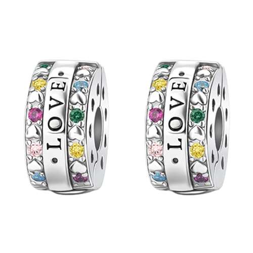 Clip Stopper Spacer Charms for Bracelets Necklaces, Compatible with Pandora,Jewery Mking DIY - style: 2PCS Pave Love Clips