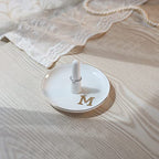 HOME SMILE Initials Ring Holder Jewery Tray with personalized M-Monogrammed Engagement Gifts for Friends,Birthday Mother's Day Christmas Gifts for Women,Ceramic White - style: M