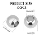 100 Pcs Stainless Steel Spacer Beads, 6mm Metal Spacer Beads, 2.5mm Hole 304 Stainless Steel Rondelle Loose Bead for DIY Bracelet Jewelry Making Silver Metal Bead for Jewelry Making