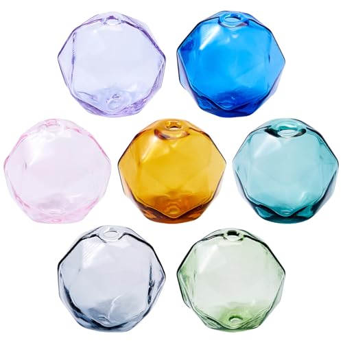 FASHEWELRY 7Pcs Transparent Round Hollow Glass Crystal Beads 15mm Clear Glass Globe Beads 7 Colors Empty Wish Ball Bead for Wind Chimes Craft Necklace Jewelry Making - color: 7 Colors Rainbow Colors