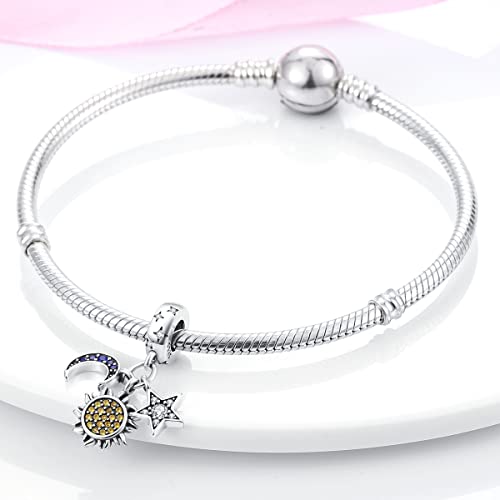 MULA 925 Sterling Silver Charms for Bracelets and Necklaces Lipstick and Bag Dangle Pendants Tower Camera Beads Jewelry Charms for Women - color: Sun Star Moon