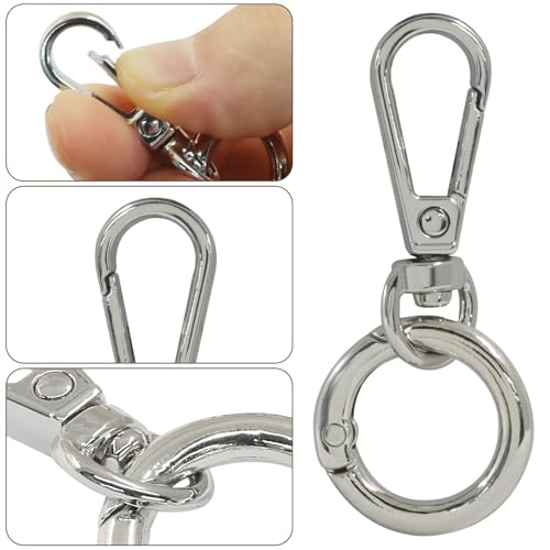 2 Pcs 5-Split Swivel Snap Hooks with Key Rings, Opening Metal Swivel Lobster Claw Clasps for Key Chain Clip, Lanyard, DIY Crafts, Jewelry Making, Bags and Accessories(Silver) - color: Silver