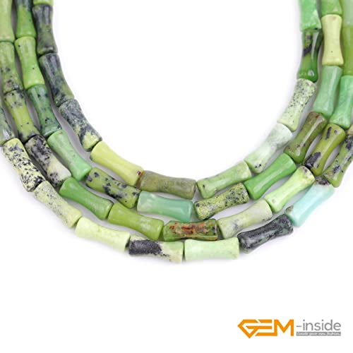 GEM-Inside 30Pcs 5x12mm Natural Green Opal Stone Plant Bamboo Knot Bone Charms Beads for Jewelry Making Power Energy Chakra Stone Beads - color: Green Opal
