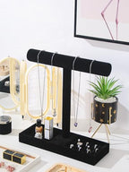 Multi-Use Jewelry Holder Stand, Necklace Bracelet Ring Organizer Stand, Scrunchie Watches Velvet Jewelry Holder Stand With Tray for Women Home Use(Black Color) - color: Black