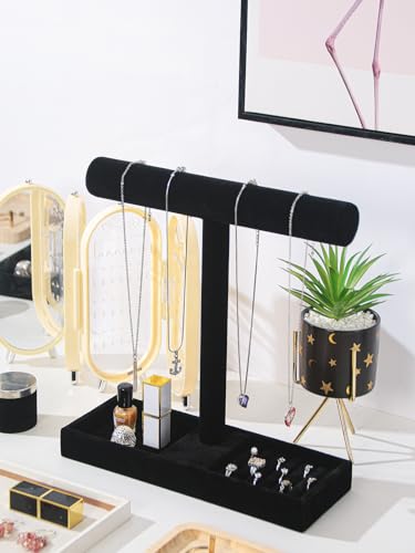 Multi-Use Jewelry Holder Stand, Necklace Bracelet Ring Organizer Stand, Scrunchie Watches Velvet Jewelry Holder Stand With Tray for Women Home Use(Black Color) - color: Black