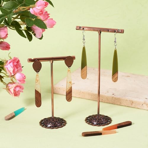 Beadthoven 26pcs/13 Pairs Natural Wood Resin Teardrop Charms DIY Earrings Pendants Mixed Colors Long Water Drop Shape Wooden Pendants for Statement Jewelry Making Findings - color: 0Teardrop