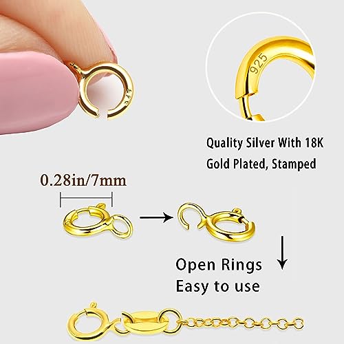 Spring Clasps Sterling Silver with Open Jump Rings Gold Necklace Clasps and Closures for Jewelry Making,Made in Italy - color: 3gold, size: 0.28inch